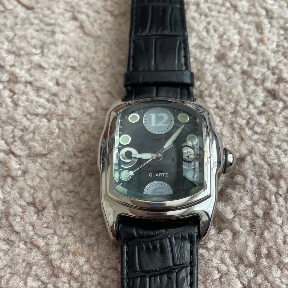 Elegant Black Leather Women's Watch